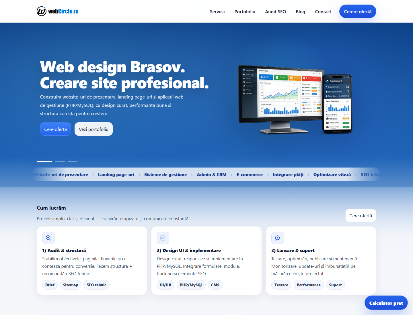 Screenshot website companie tech WebCircle